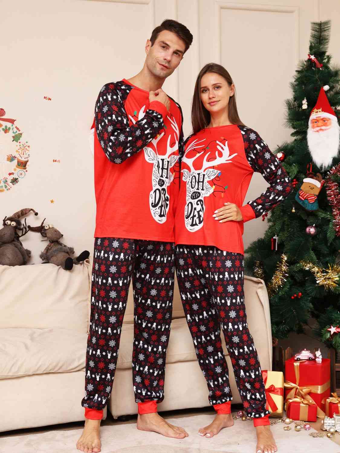 Full Size Reindeer Graphic Top and Pants Set Family Sets JT's Designer Fashion