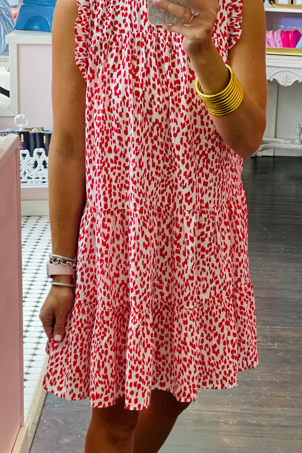 Pink Leopard Ruffled Tiered Sleeveless Mini Dress Mini Dresses JT's Designer Fashion