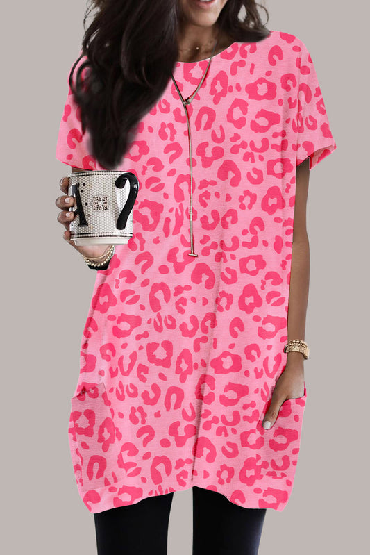 Pink Leopard Print Short Sleeve Tunic Top Tops & Tees JT's Designer Fashion