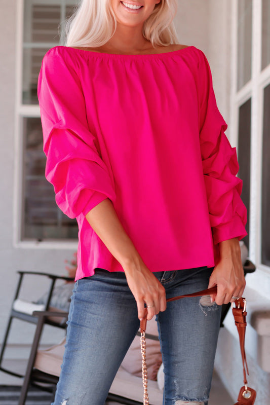 Rose Pleated Sleeve Off Shoulder Blouse Blouses & Shirts JT's Designer Fashion