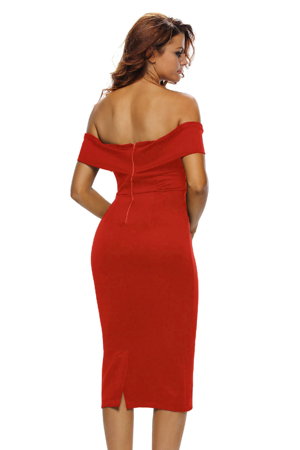 Fiery Red Off-the-shoulder Midi Dress Midi Dresses JT's Designer Fashion