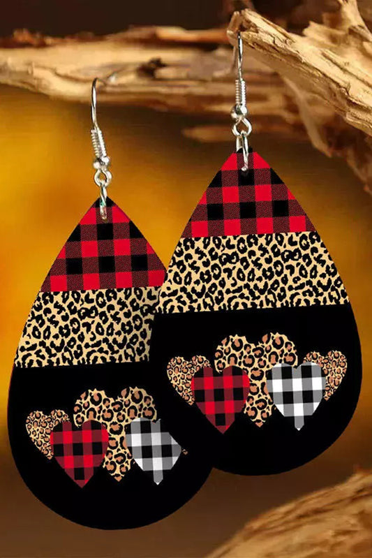 Black Plaid Leopard Print Waterdrop Dangle Earrings Jewelry JT's Designer Fashion