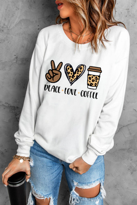White Leopard Letter Pattern Print Long Sleeve Graphic Sweatshirt Graphic Sweatshirts JT's Designer Fashion