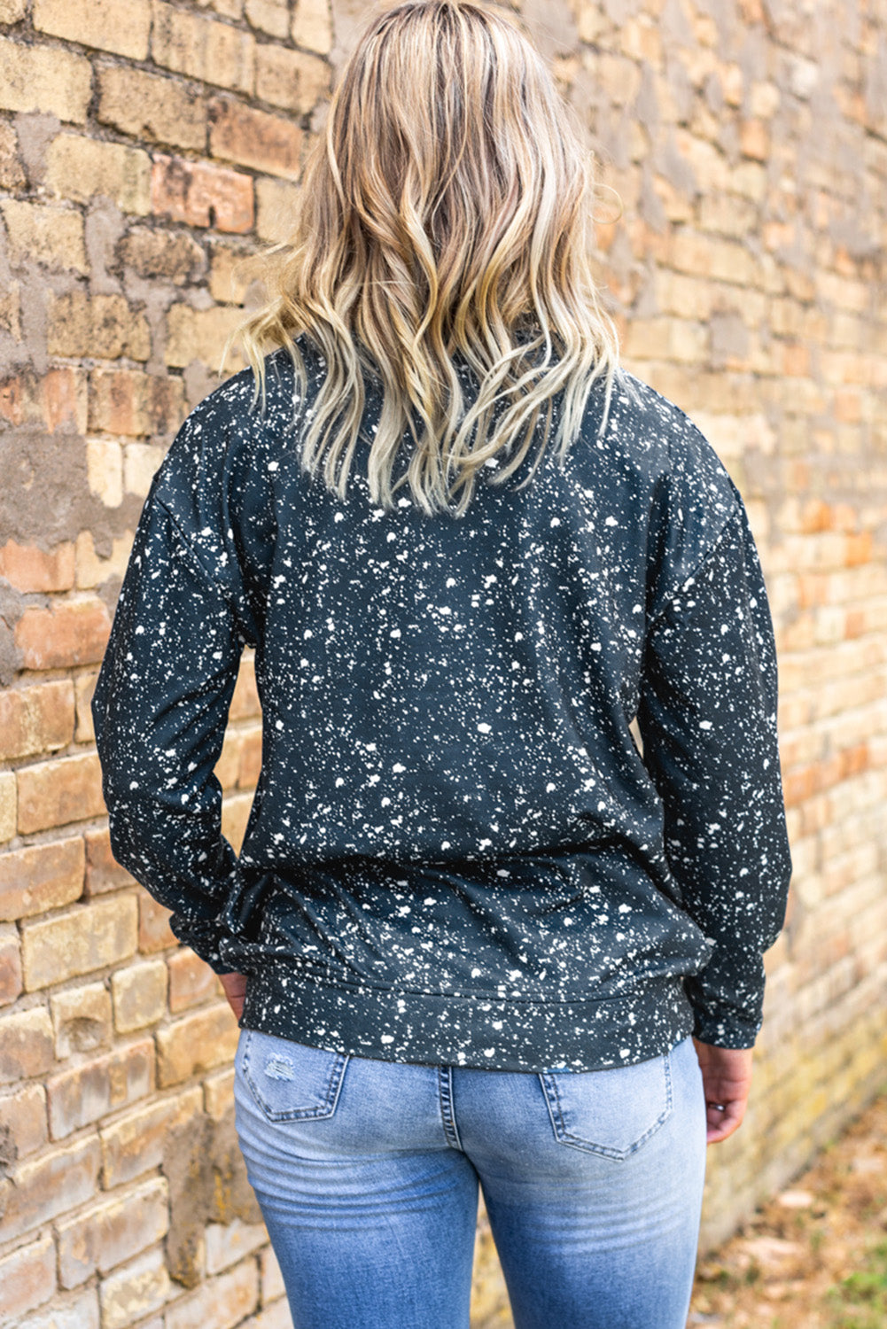 Blue 3-pattern Clover Print Bleached Sweatshirt Graphic Sweatshirts JT's Designer Fashion