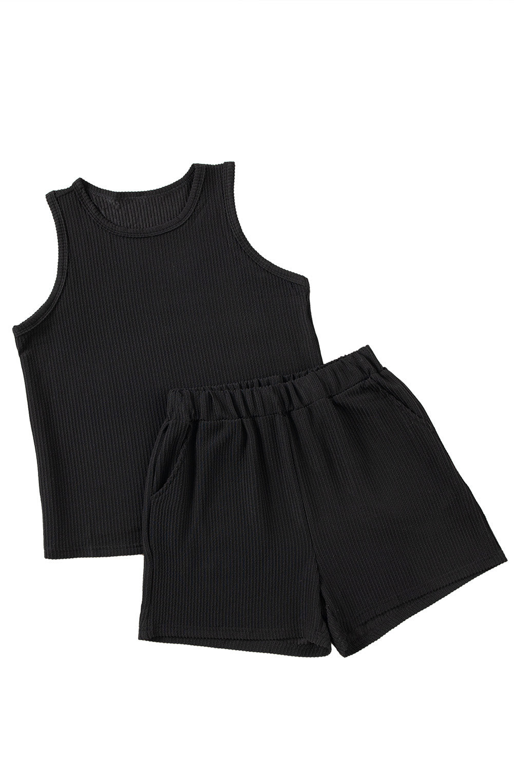 Black Corded Sleeveless Top and Pocketed Shorts Set Pre Order Bottoms JT's Designer Fashion