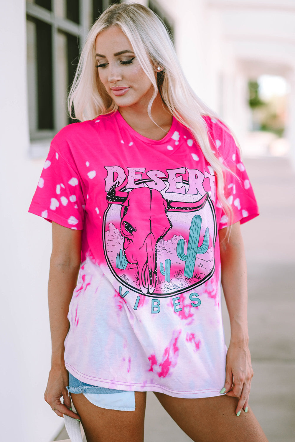 Rose EASTER VIBES Skull Graphic Print Oversized T Shirt Graphic Tees JT's Designer Fashion