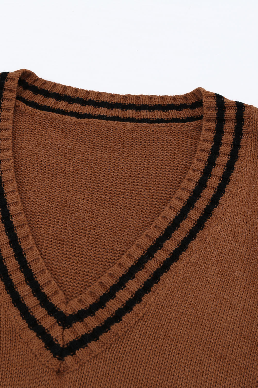 V Neck Contrast Stripes Trims Short Sleeve Sweater Sweaters & Cardigans JT's Designer Fashion