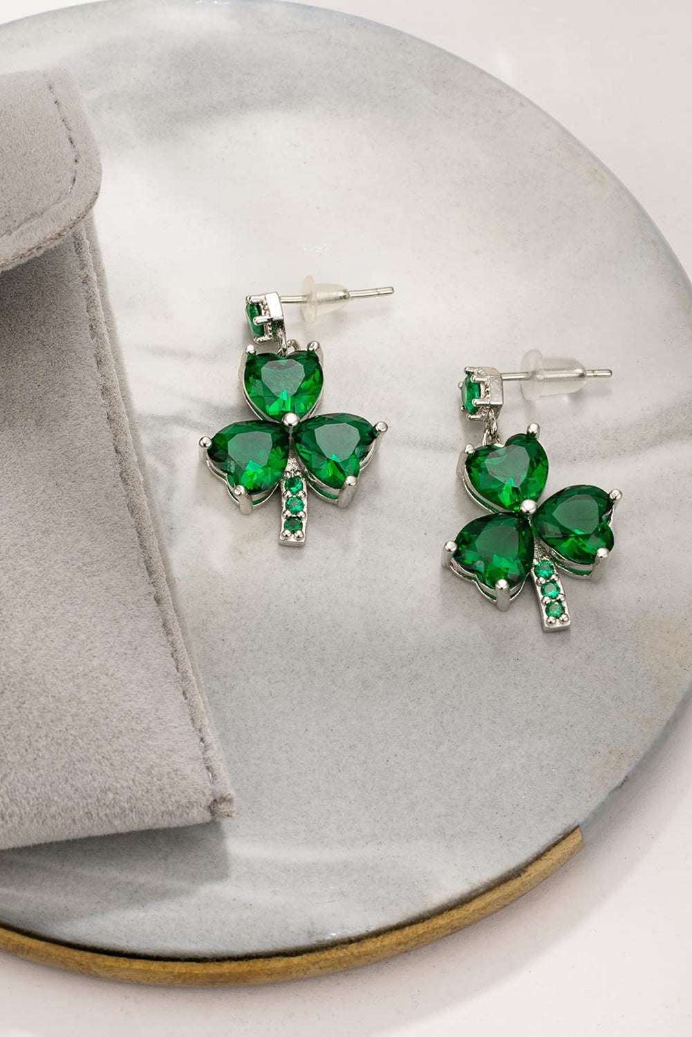 Mist Green Clover Diamond Studded Dangle Earrings Jewelry JT's Designer Fashion