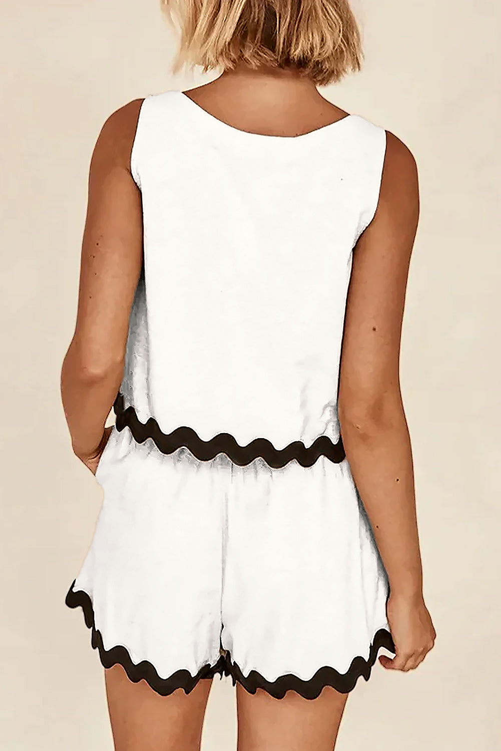 White Ricrac Trim Tank Top Elastic Waist Shorts Set Pre Order Bottoms JT's Designer Fashion