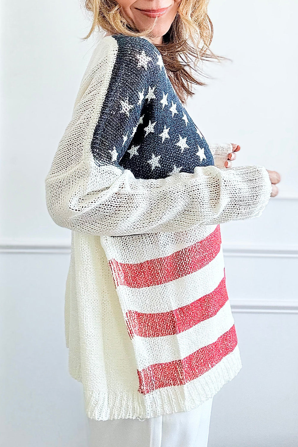 White American Flag Knitted Loose Long Sleeve Sweater Pre Order Sweaters & Cardigans JT's Designer Fashion