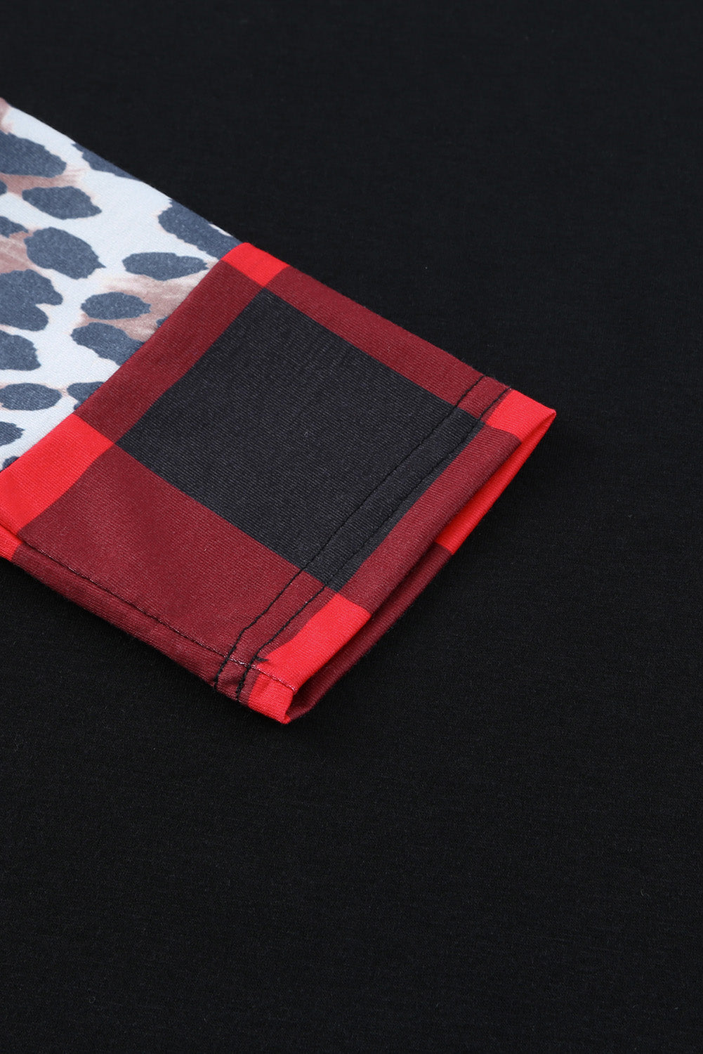 Black Off Shoulder Plaid&Leopard Print Long Sleeve Top Long Sleeve Tops JT's Designer Fashion
