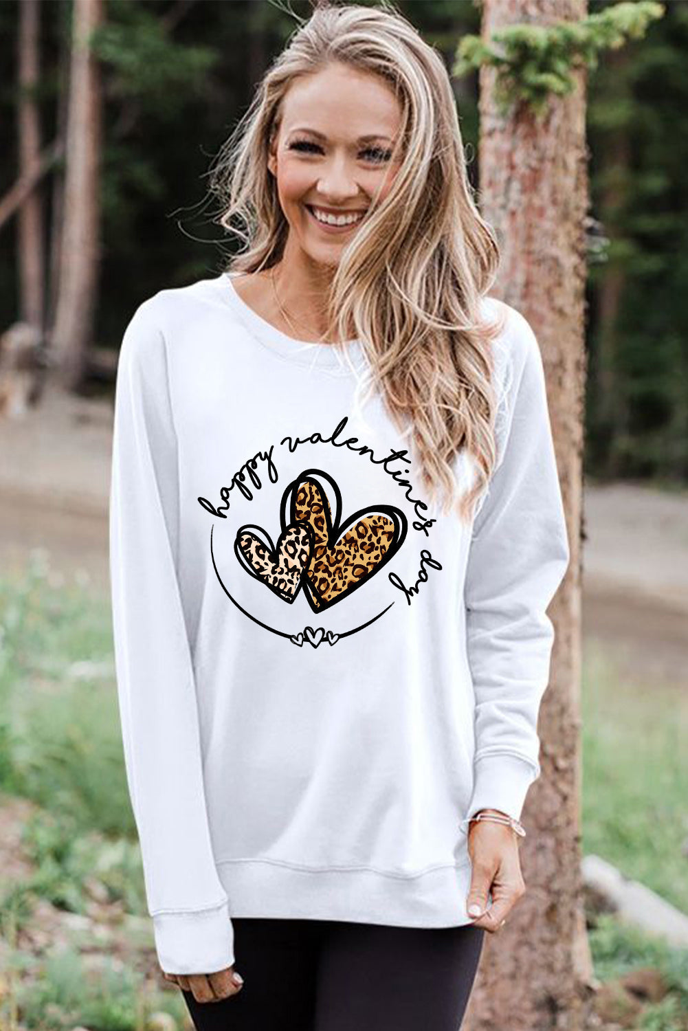 White Leopard Heart Shaped Letter Print Graphic Sweatshirt Graphic Sweatshirts JT's Designer Fashion