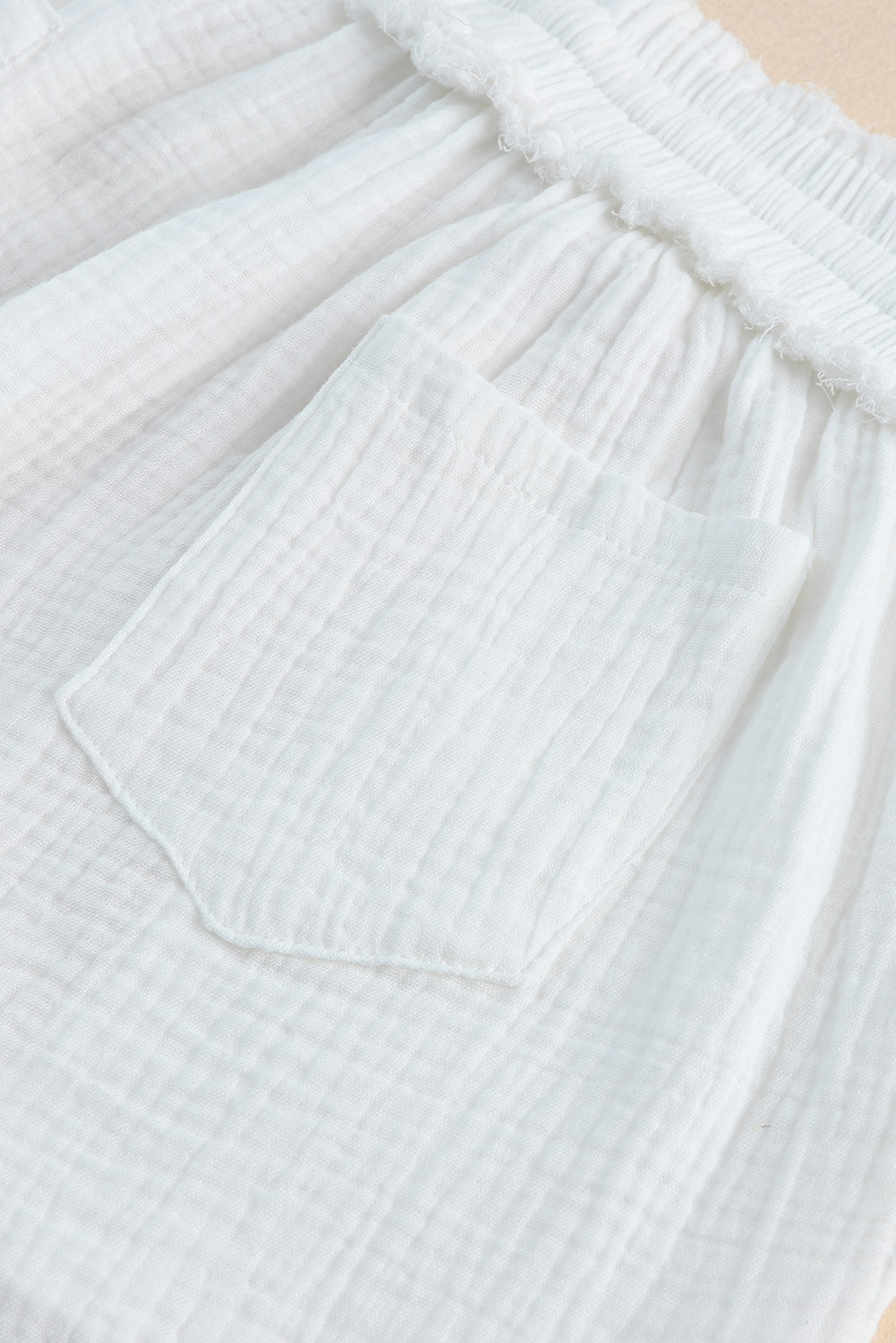 White Relaxed V Neck Blouse and Drawstring Raw Hem Shorts Set Short Sets JT's Designer Fashion