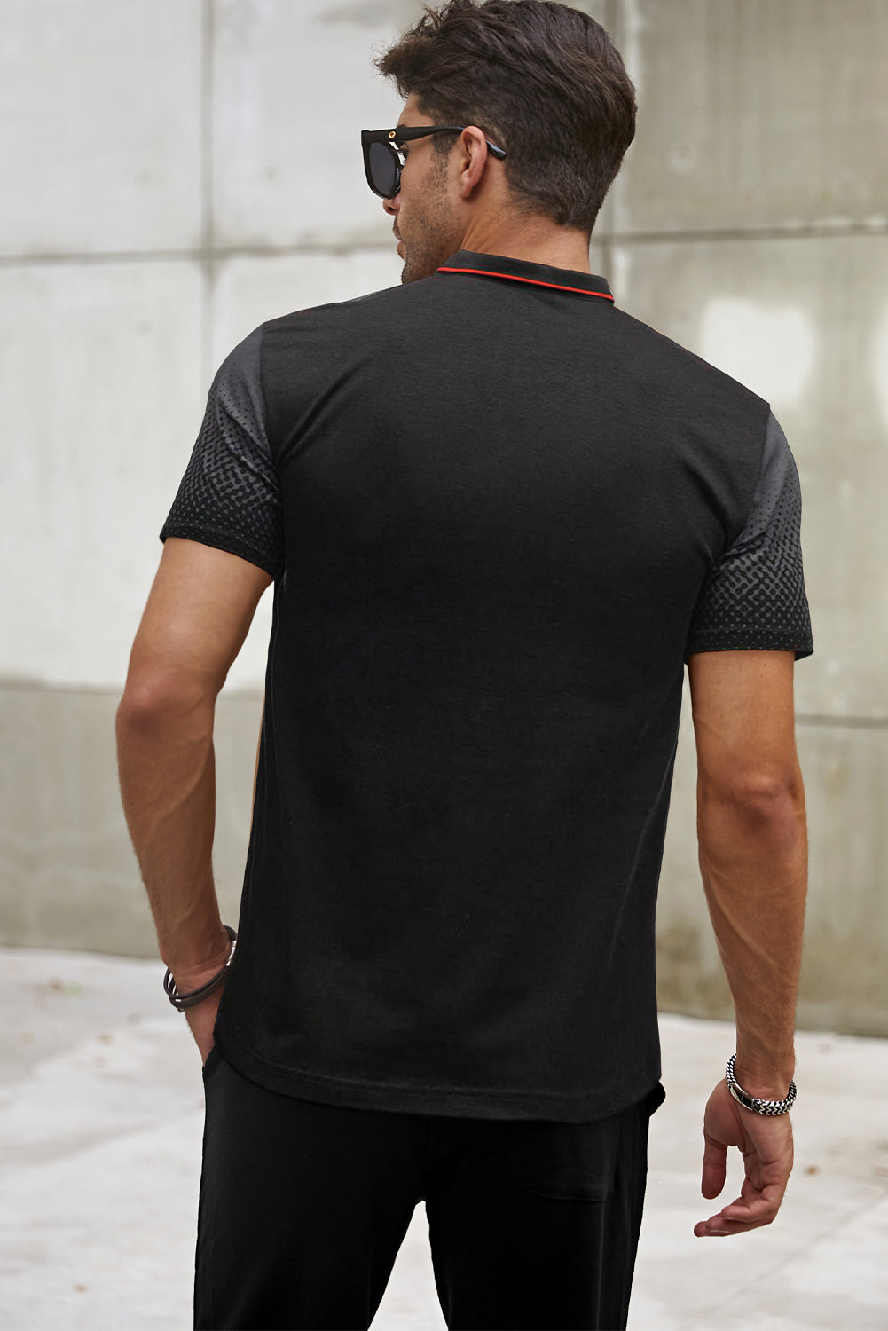 Black Gradient Color Short Sleeve Henley Men Men's Tops JT's Designer Fashions T-shirt Men's Tops JT's Designer Fashion