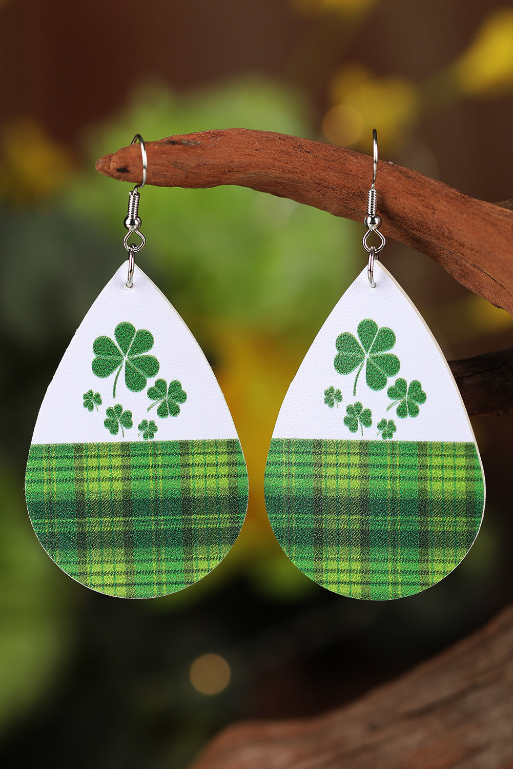 Green Clovers Plaid Patterns Earrings Jewelry JT's Designer Fashion