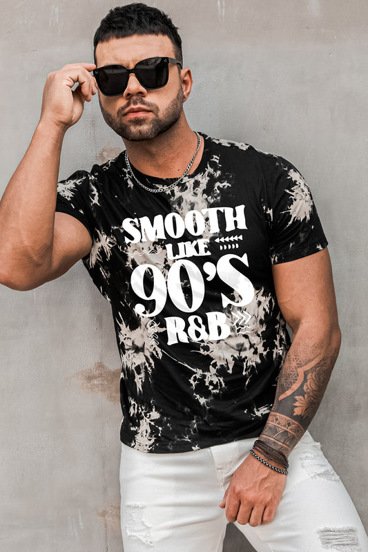 Black Smooth Like 90'S R&B Tie Dye Print Men's Graphic Tee Men's Tops JT's Designer Fashion
