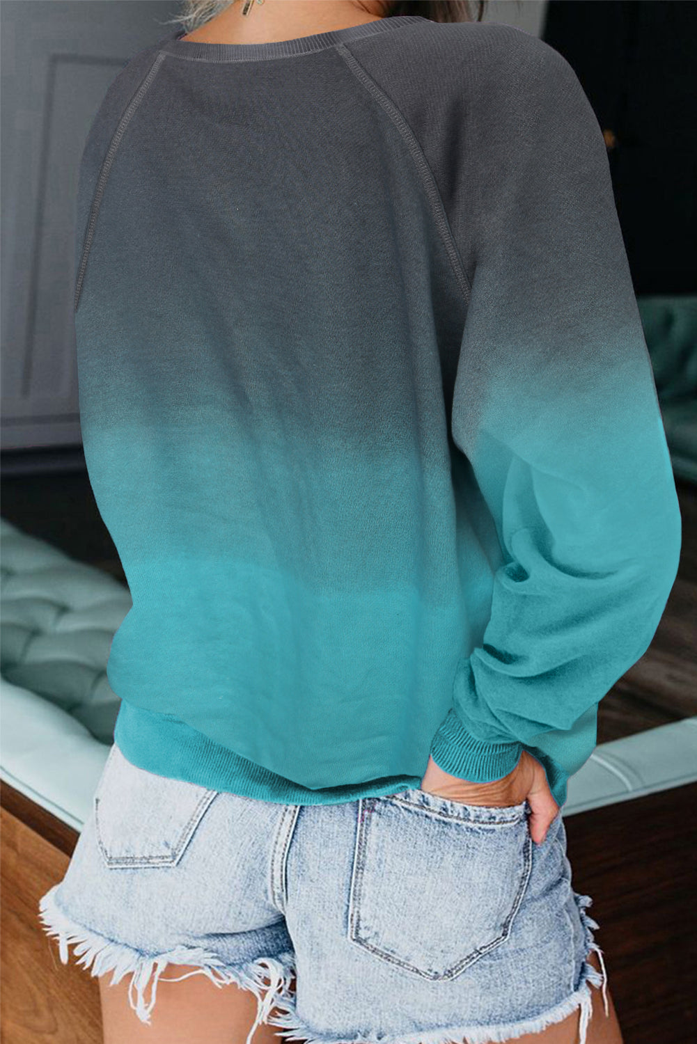 Blue Ombre Crewneck Long Sleeve Sweatshirt Sweatshirts & Hoodies JT's Designer Fashion