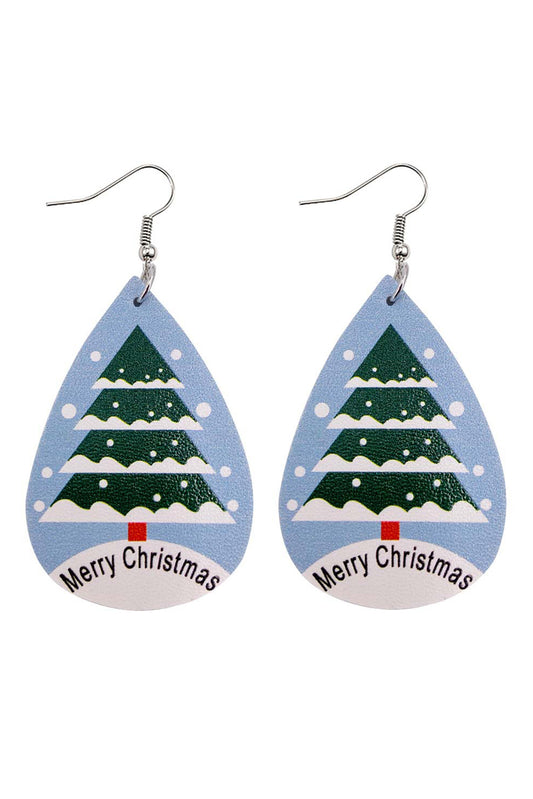 Merry Christmas Tree Print PU Leather Earrings Jewelry JT's Designer Fashion