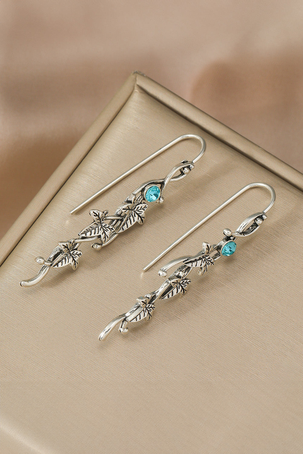 Silvery Vintage Ivy Leaf Gemstone Dangle Earrings Jewelry JT's Designer Fashion