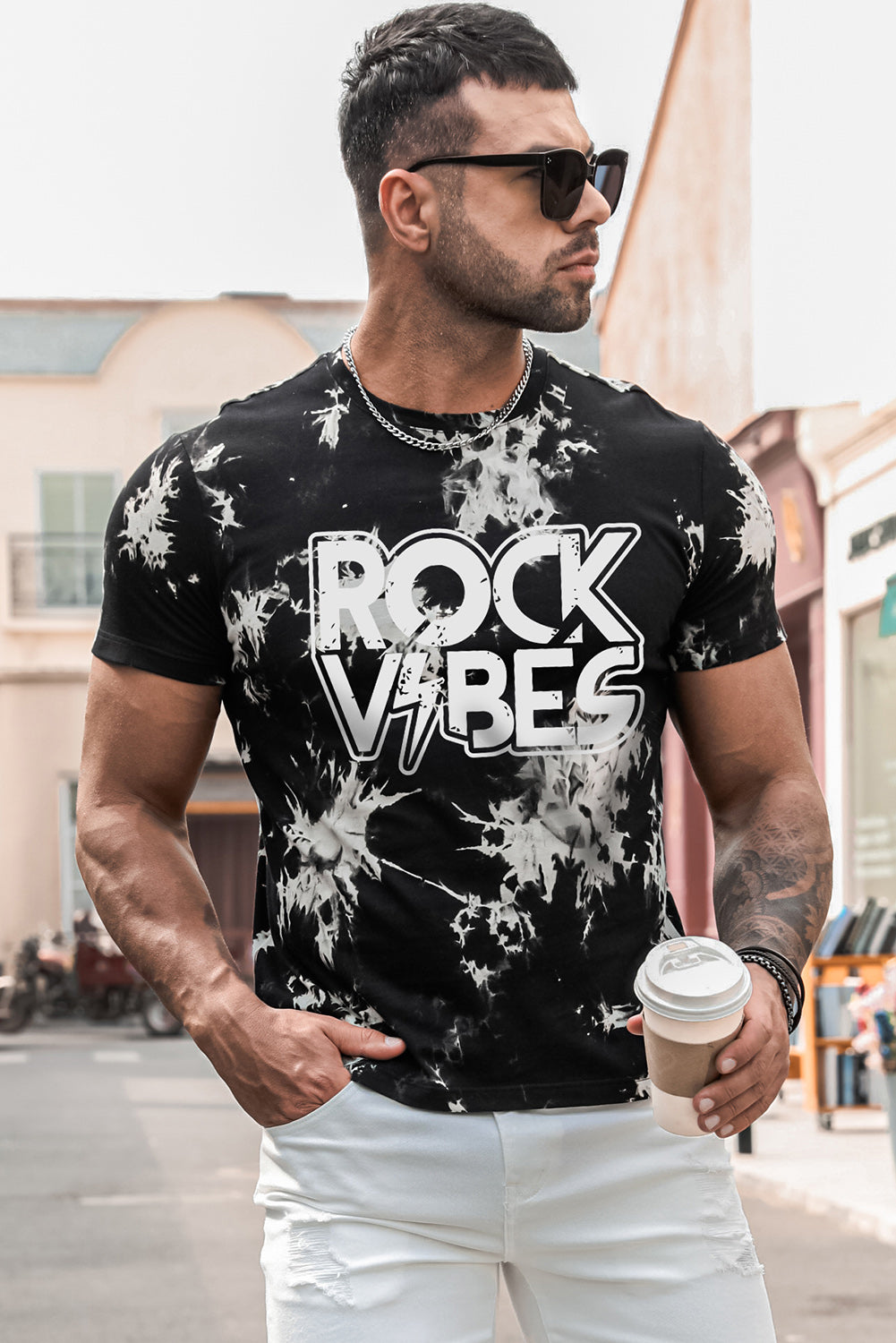 Black ROCK VIBES Tie Dye Print Short Sleeve Men's T Shirt Men's Tops JT's Designer Fashion