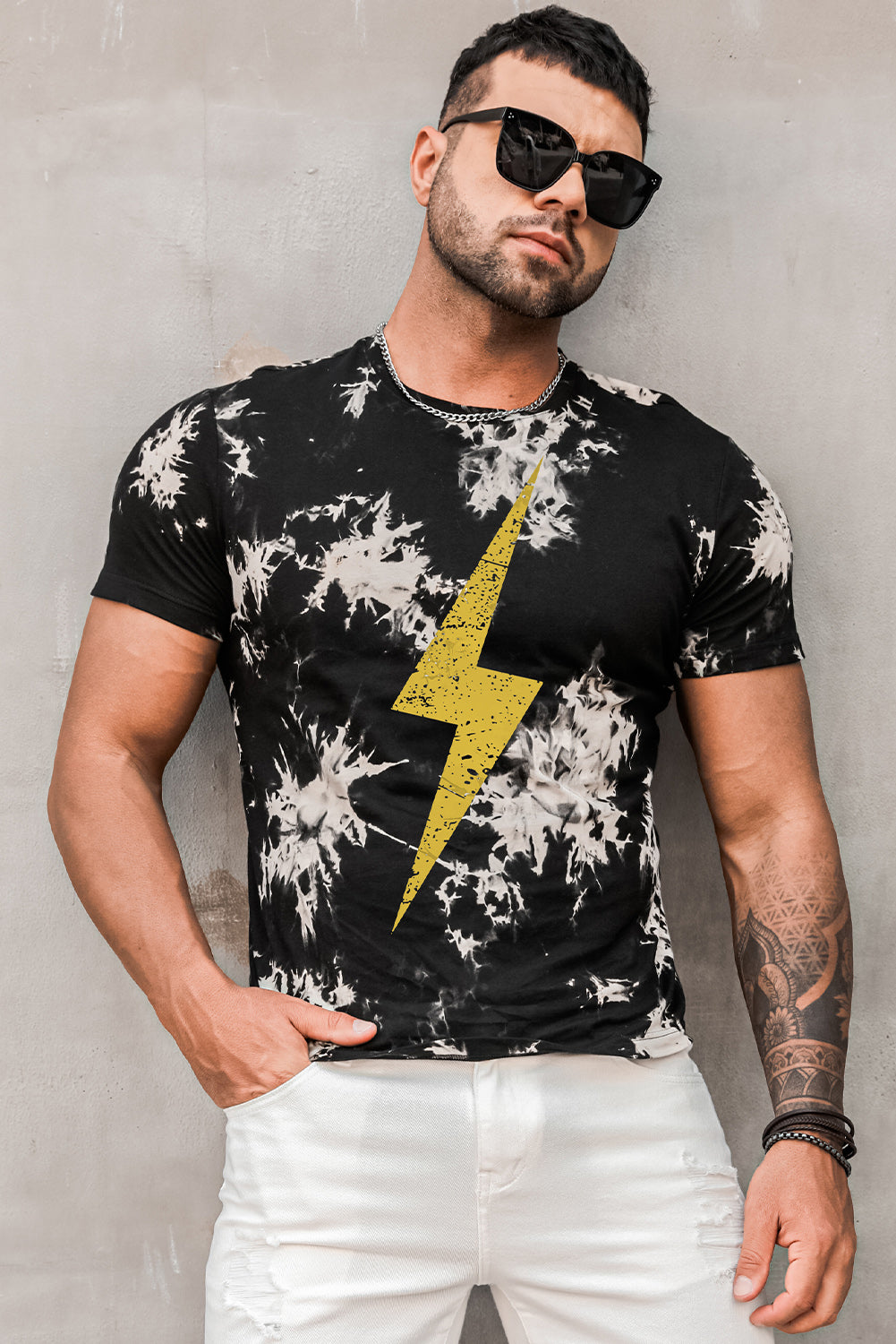 Black Men's Lightning Tie Dye Print Short Sleeve T-shirt Men's Tops JT's Designer Fashion
