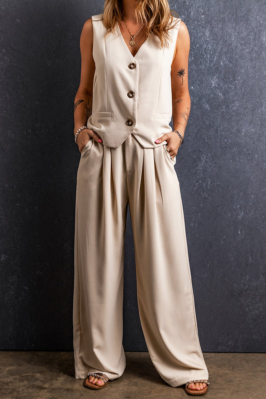 Apricot Elastic Waist Pleated Wide Leg Pants Pre Order Bottoms JT's Designer Fashion