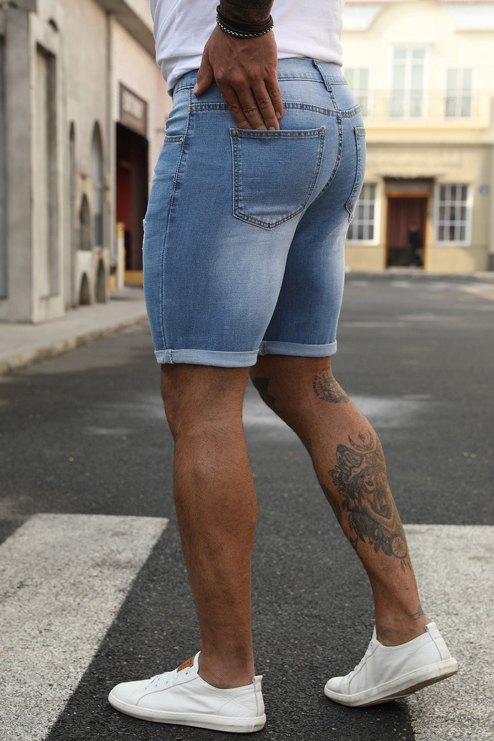 Sky Blue Distressed Low-rise Men's Denim Shorts Men's Pants JT's Designer Fashion