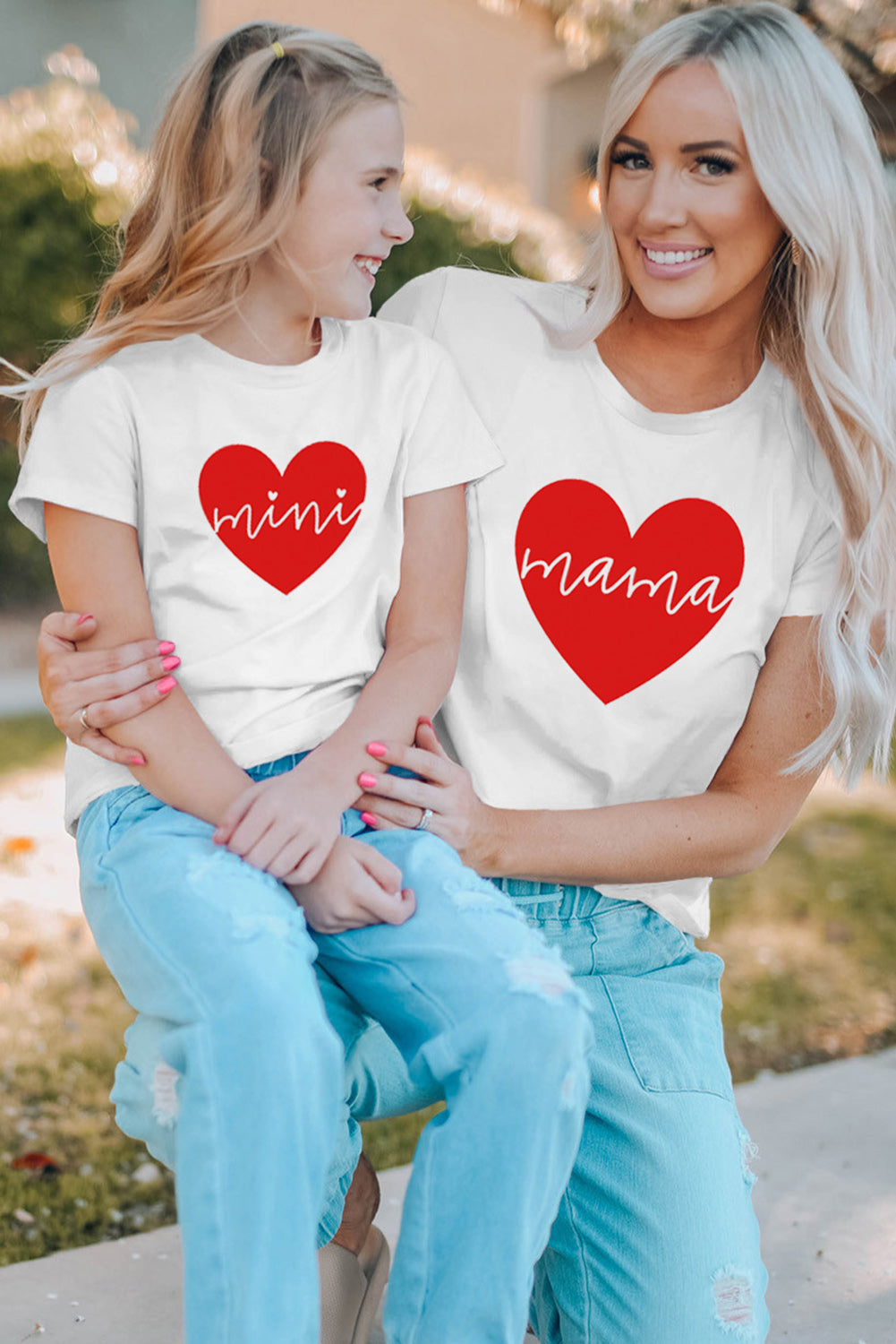 White Mama Red Heart Print Family Matching T Shirt Family T-shirts JT's Designer Fashion