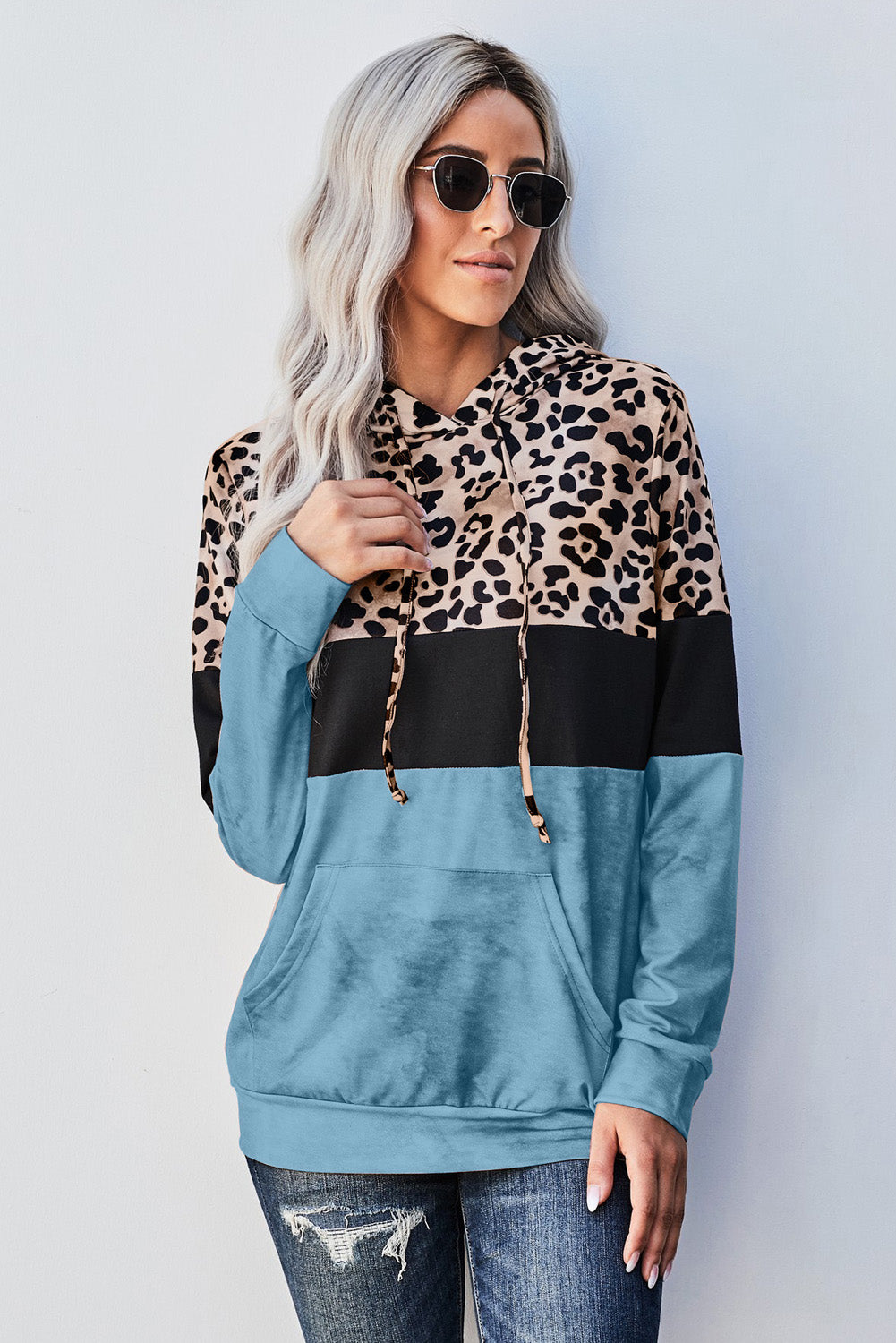 Blue Leopard Tie Dye Colorblock Hoodie Sweatshirts & Hoodies JT's Designer Fashion