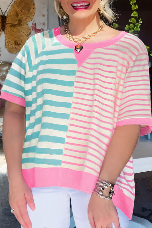 Sachet Pink Colorblock Stripes Plus Size T Shirt Pre Order Plus Size JT's Designer Fashion