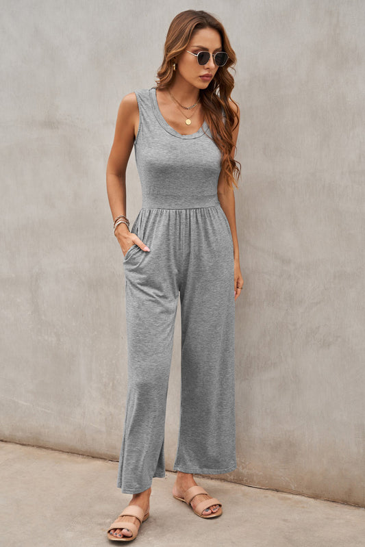 Gray Sleeveless Wide Leg Jumpsuit Gray 95%Polyester+5%Spandex Jumpsuits & Rompers JT's Designer Fashion