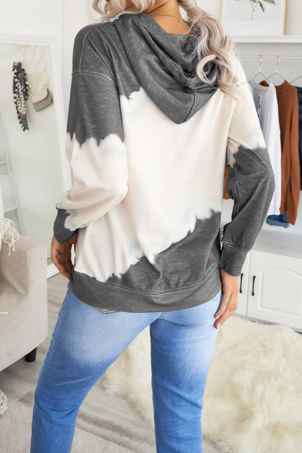 Gray Hooded Tie Dye Print Pocket Casual Sweatshirt Sweatshirts & Hoodies JT's Designer Fashion
