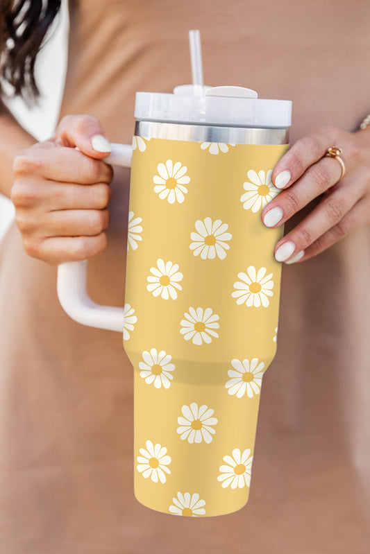 Yellow Daisy Print Handle Stainless Steel Portable Cup 1200ml Tumblers JT's Designer Fashion