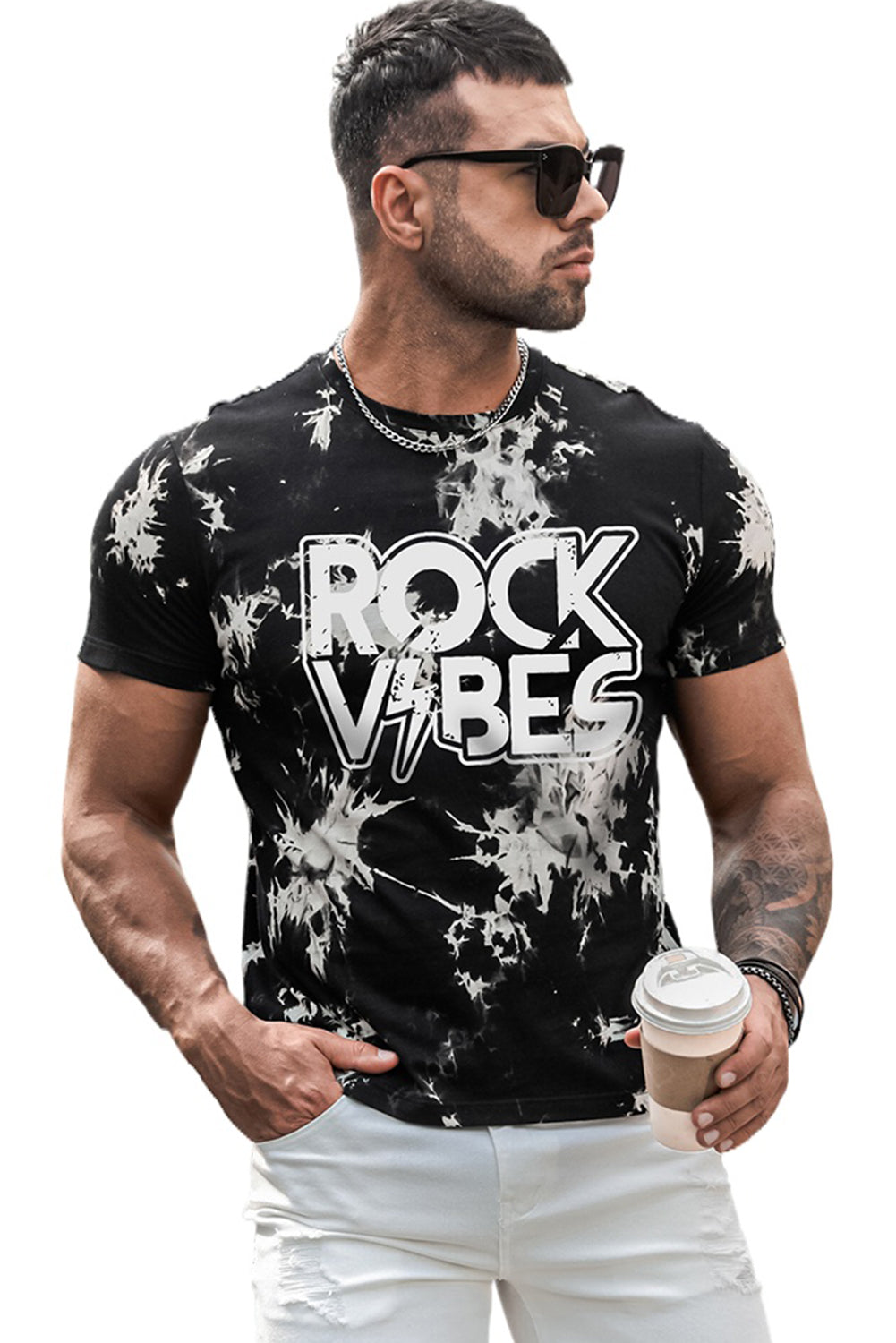 Black ROCK VIBES Tie Dye Print Short Sleeve Men's T Shirt Men's Tops JT's Designer Fashion