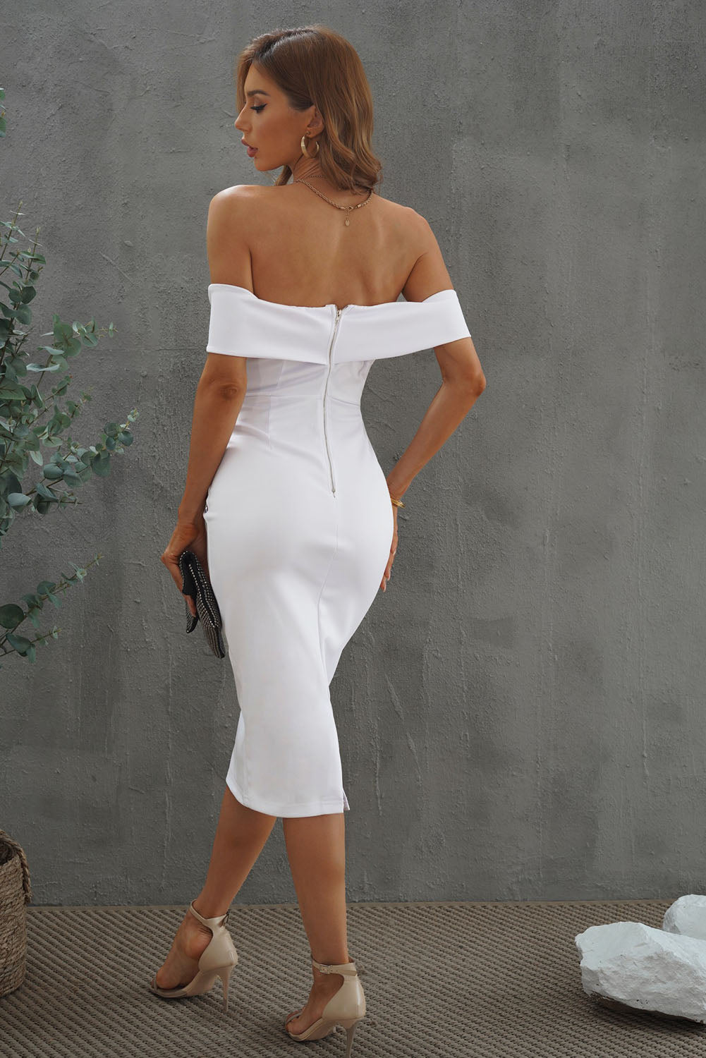 White Off-the-shoulder Midi Dress Midi Dresses JT's Designer Fashion