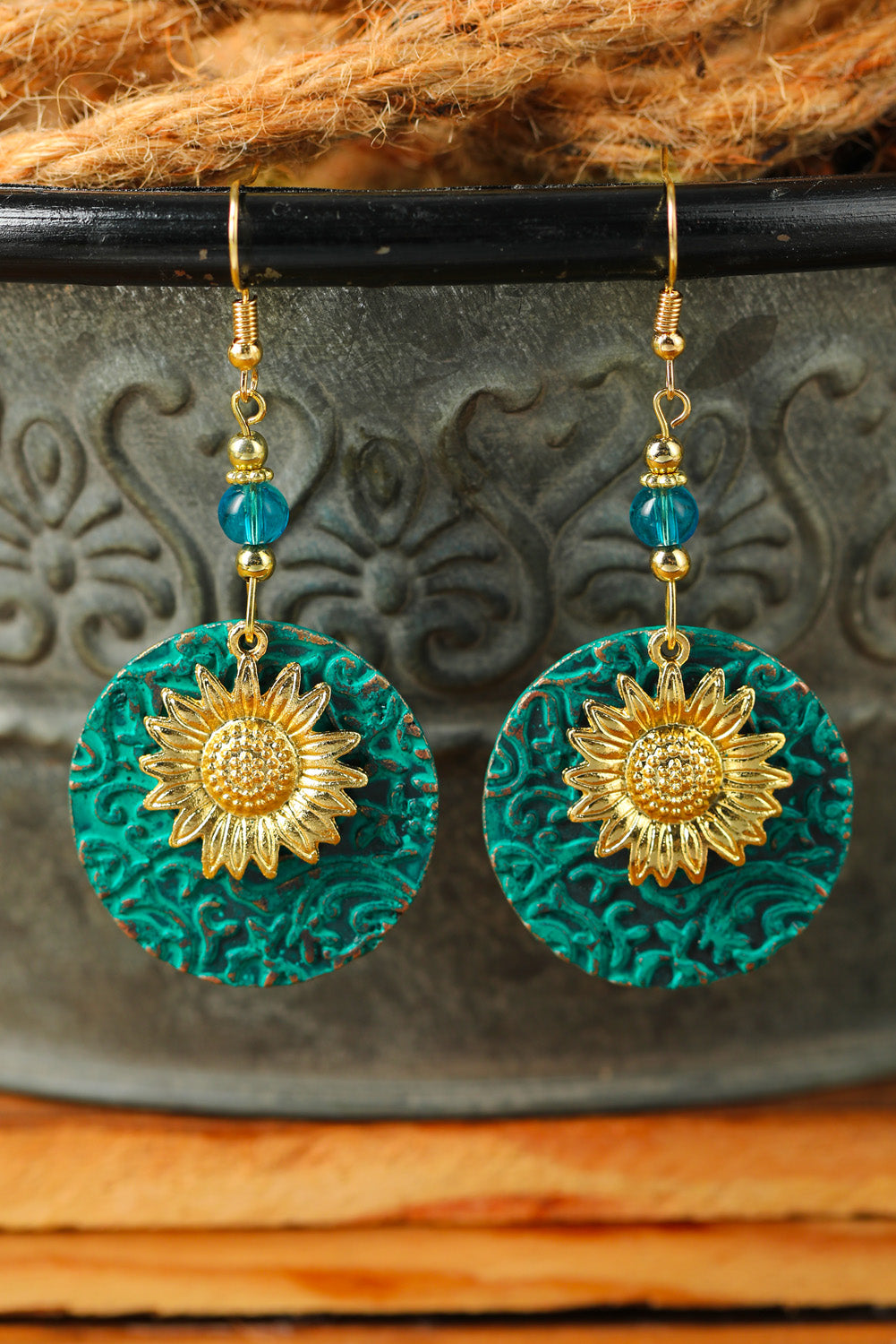 Multicolor Antique Bohemian Colored Double layer Sunflower Pattern Earrings Jewelry JT's Designer Fashion