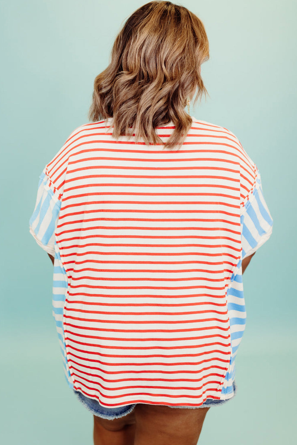 Multicolour Two Tone Striped Print Drop Shoulder Plus Size T Shirt Pre Order Plus Size JT's Designer Fashion
