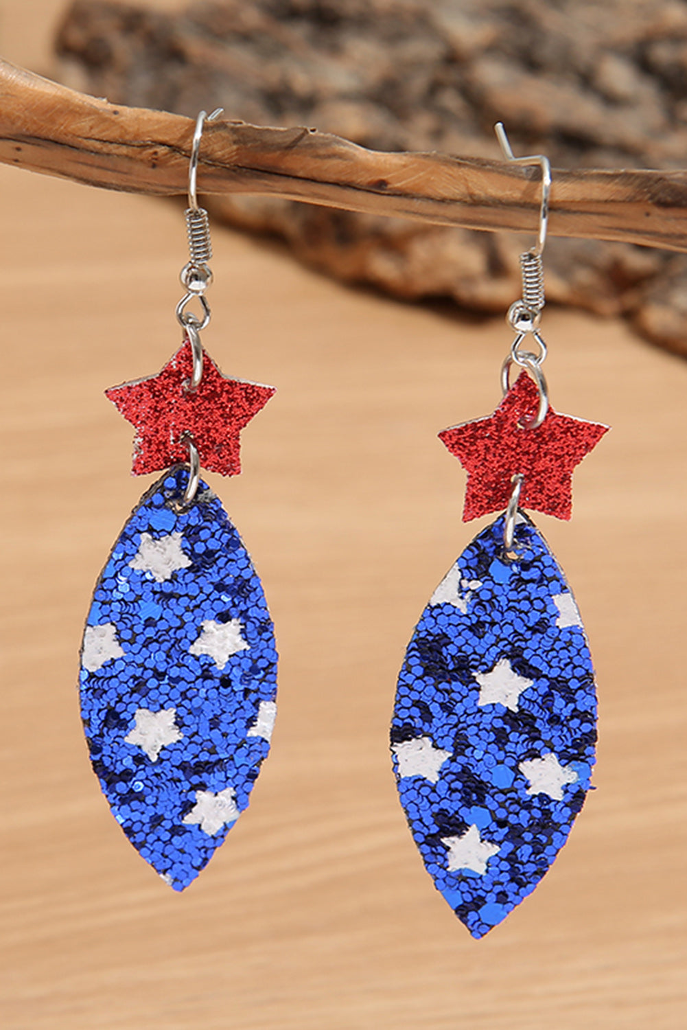 Blue American flag star stripe element leather Earrings Jewelry JT's Designer Fashion