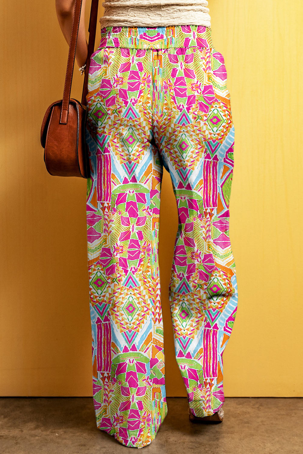Orange Geometric Print Elastic Waist Pocketed Pants Pre Order Bottoms JT's Designer Fashion