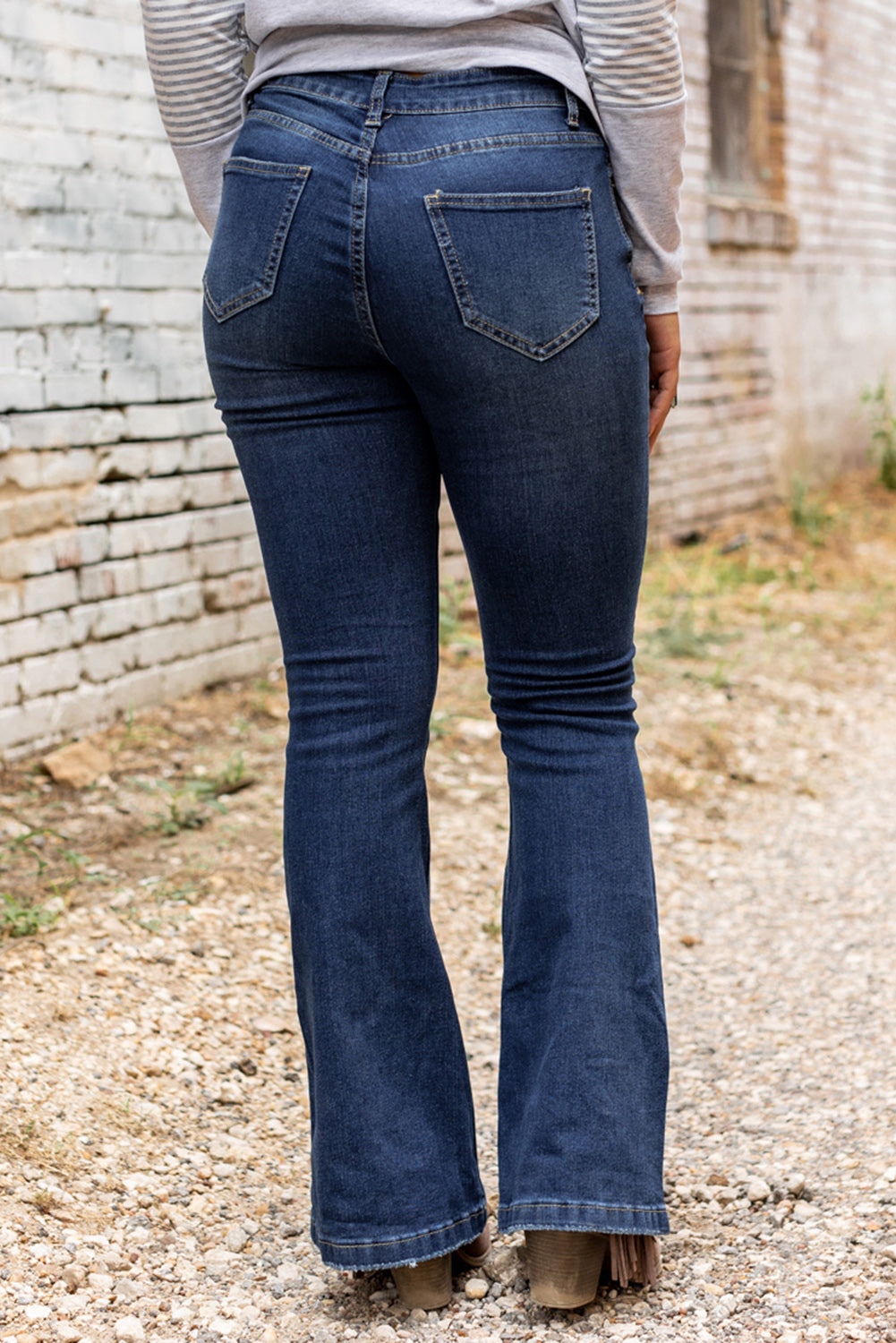 Blue St. Patricks Clover Sequin Patched Frayed Flare Jeans Graphic Pants JT's Designer Fashion