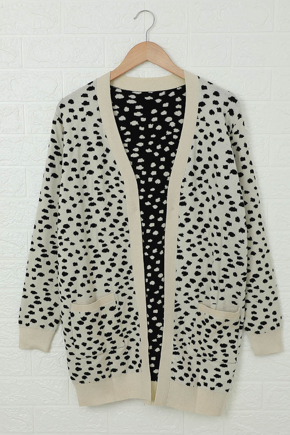 Apricot Open Front Dotted Print Knit Cardigan Sweaters & Cardigans JT's Designer Fashion