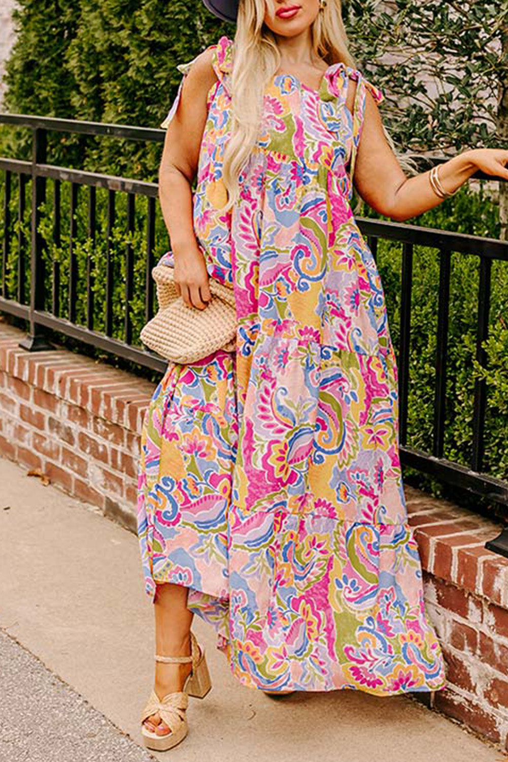 Multicolour Floral Print Knotted Sleeveless Plus Size Maxi Dress Pre Order Plus Size JT's Designer Fashion