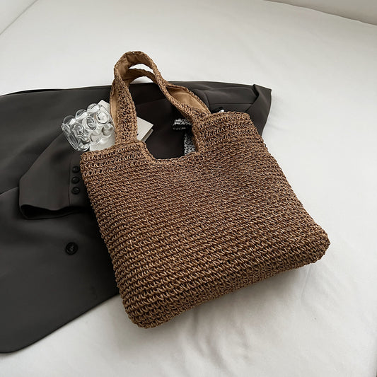 Straw Woven Tote Bag Coffee Brown One Size Bags JT's Designer Fashion