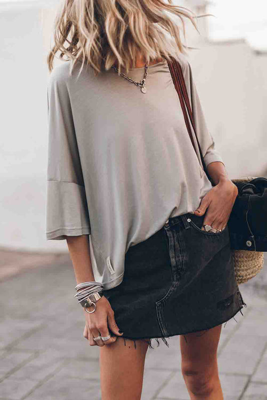 Gray Oversized Flowy Dropped Shoulder T-shirt Pre Order Tops JT's Designer Fashion