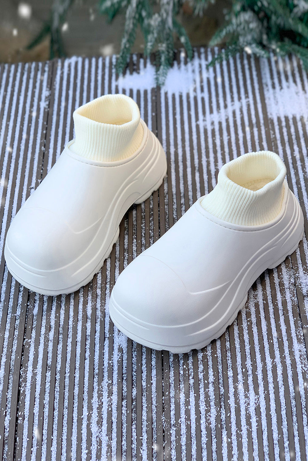 White Waterproof Thick Sole Ribbed Ankle Shoes Women's Shoes JT's Designer Fashion