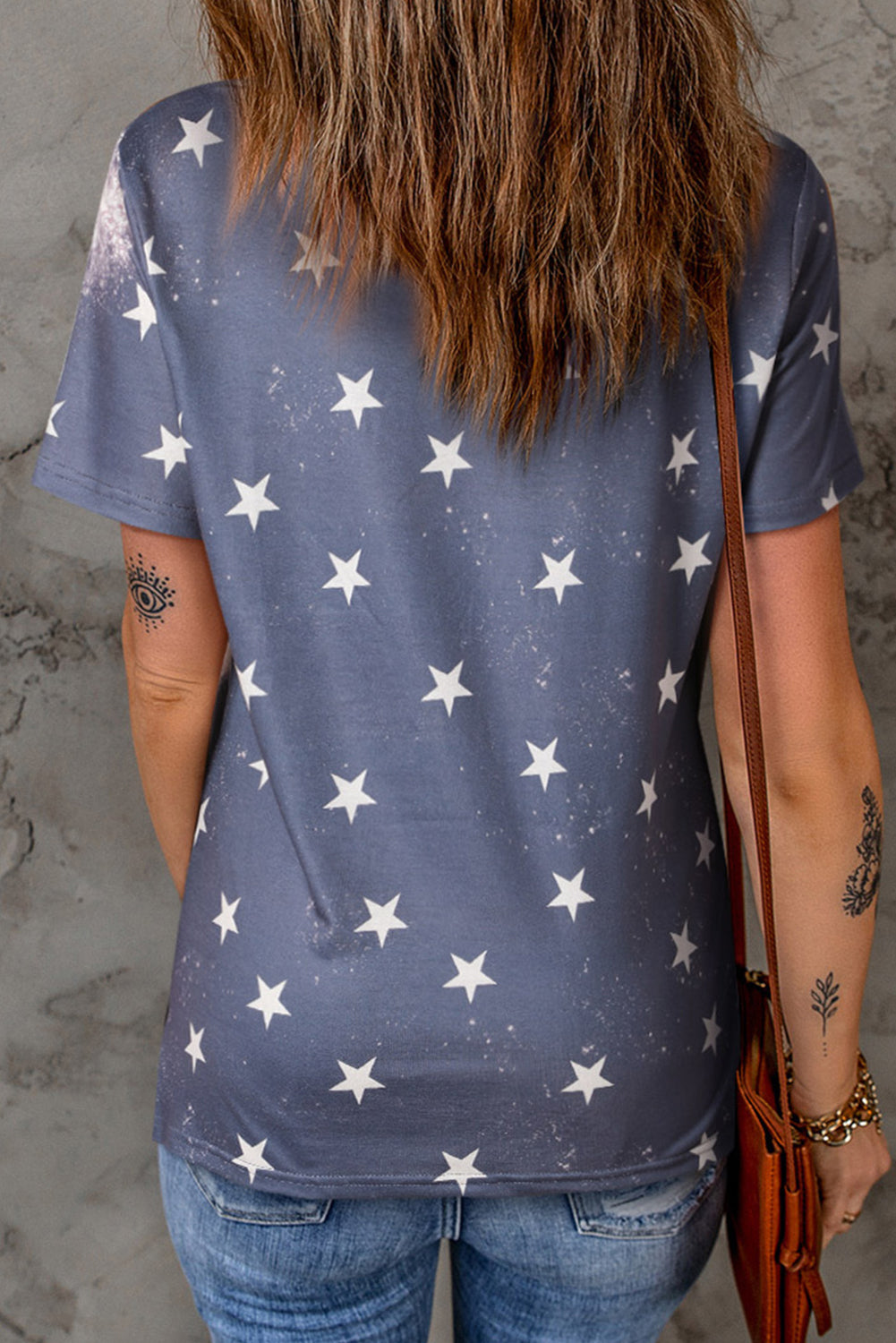 Blue USA Stars Bleached Print Crew Neck T Shirt Graphic Tees JT's Designer Fashion