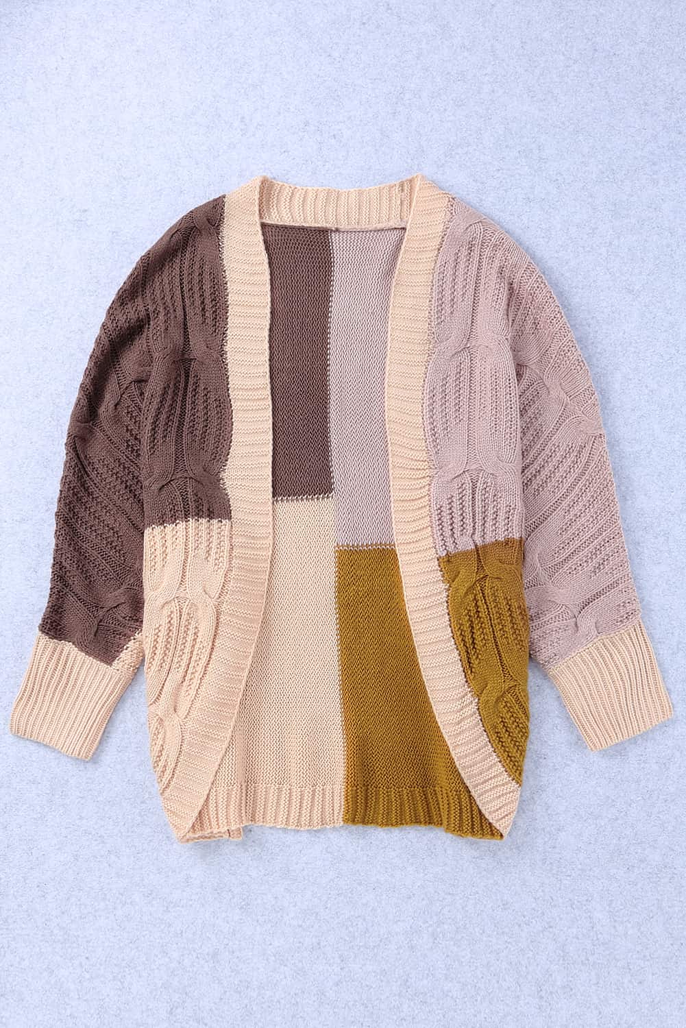 Brown Color Block Loose Open Front Knitted Cardigan Sweaters & Cardigans JT's Designer Fashion