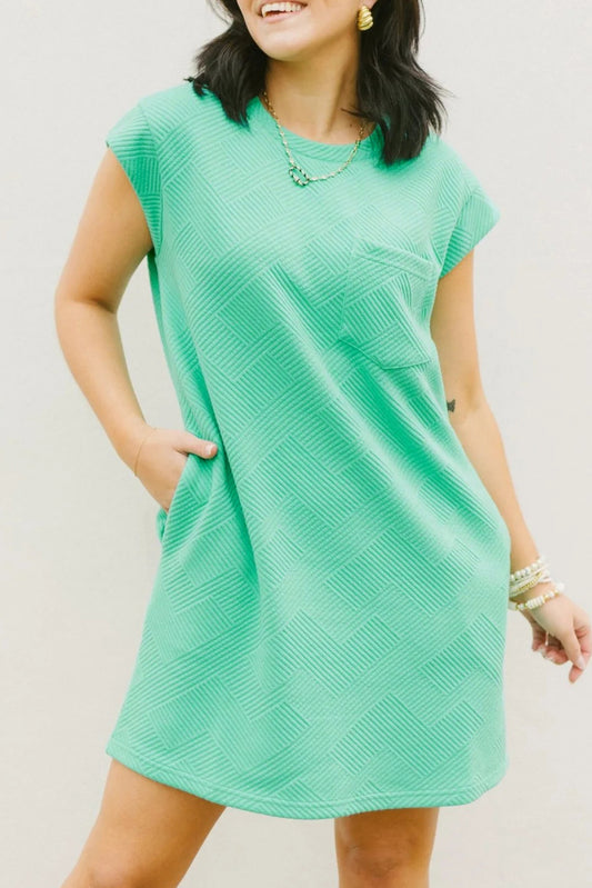 Mint Green Textured Cap Sleeve T Shirt Dress T Shirt Dresses JT's Designer Fashion