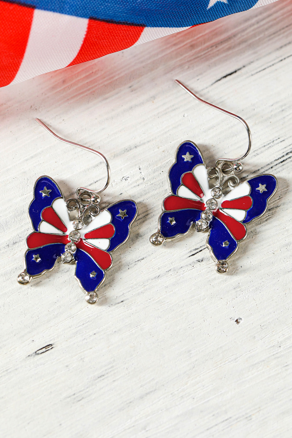 Dark Blue Stars and Stripes Print Butterfly Shape Hook Earrings Jewelry JT's Designer Fashion