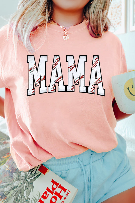 Pink Baseball MAMA Graphic Cuffed T-shirt